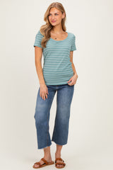 Jade Stripe Ruching Short Sleeve Top