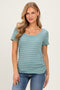 Jade Stripe Ruching Short Sleeve Top