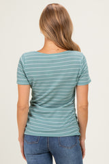 Jade Stripe Ruching Short Sleeve Top