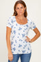 Navy Floral Ruching Short Sleeve Top