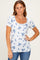 Navy Floral Ruching Short Sleeve Top