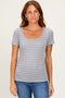 Grey Stripe Ruching Short Sleeve Top