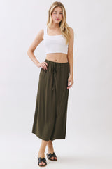 Olive Front Tie Maxi Skirt
