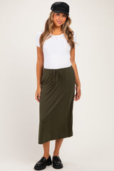 Olive Front Tie Maternity Maxi Skirt