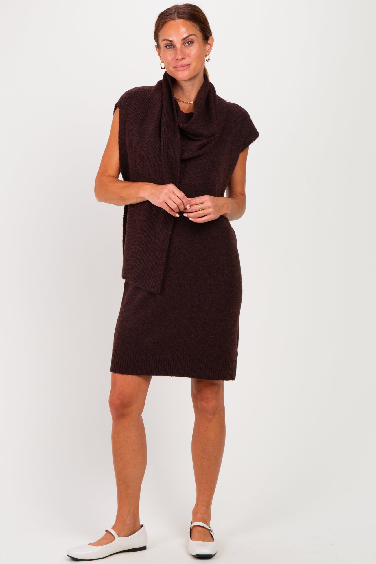 Chocolate Scarf Sweater Maternity Mini Dress