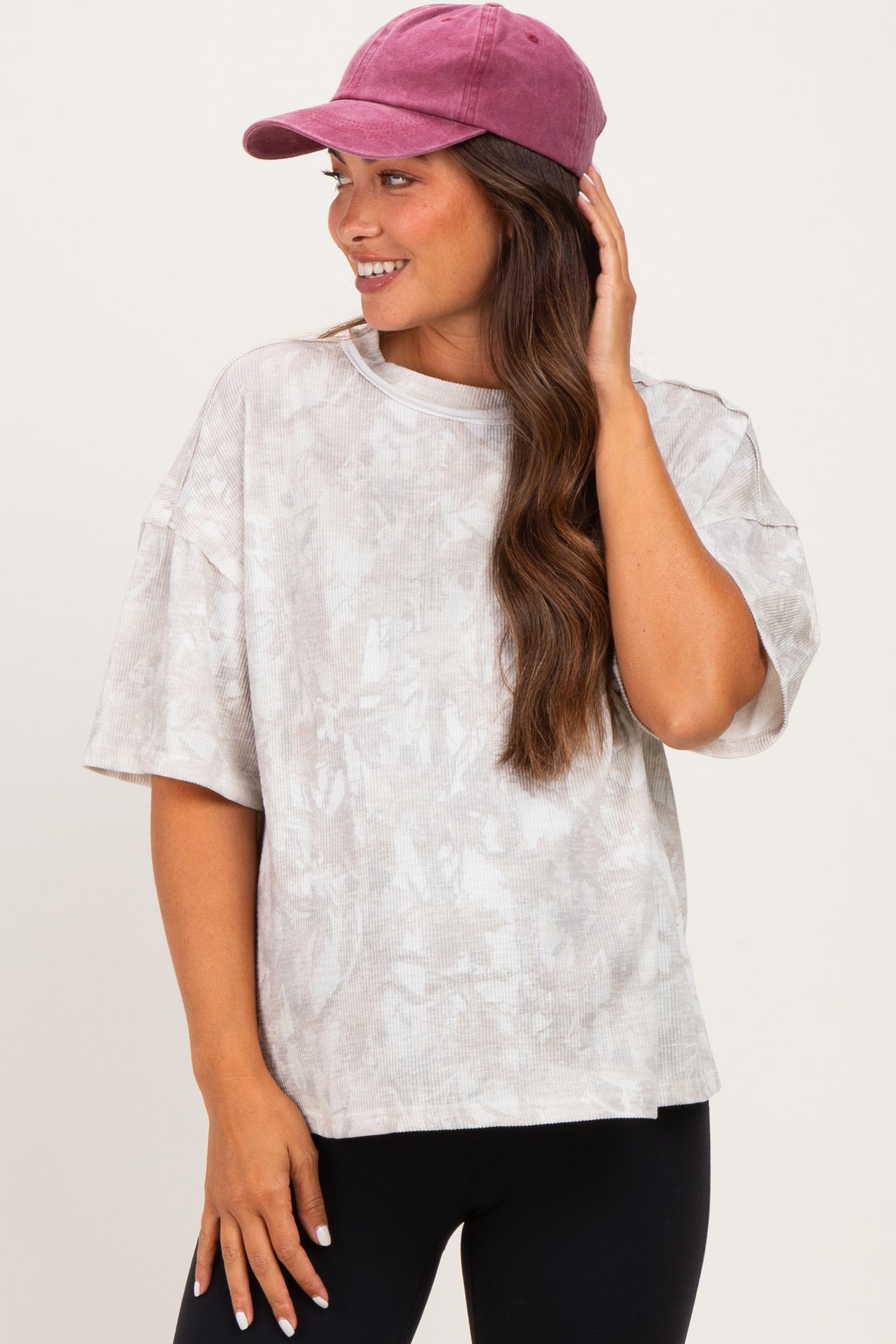 Faded Camo Print Ribbed Loose Fit Maternity Shirt