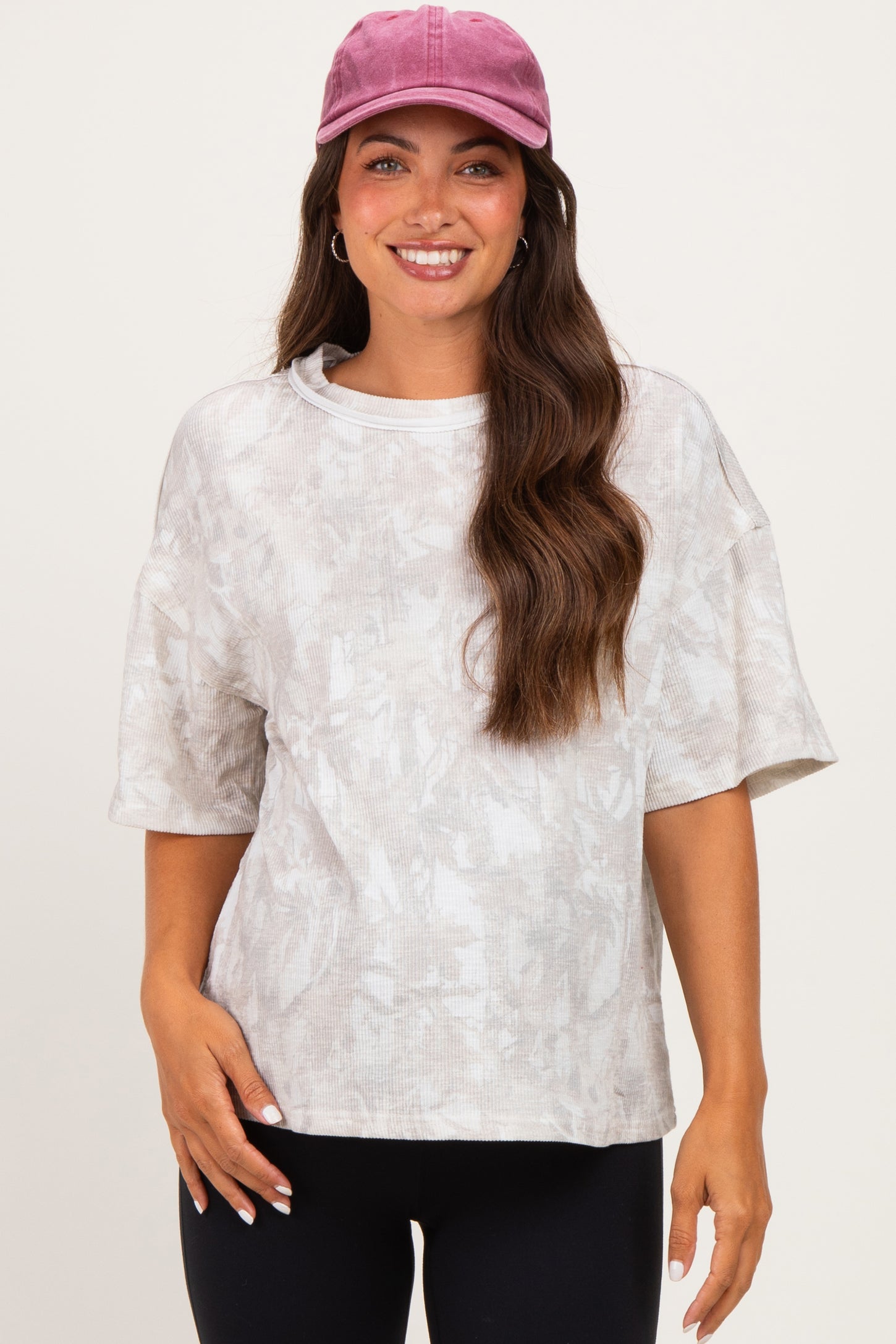 Faded Camo Print Ribbed Loose Fit Maternity Shirt