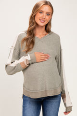 Sage Colorblock Waffle Knit Maternity Pullover Top