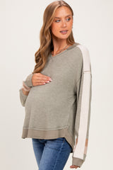 Sage Colorblock Waffle Knit Maternity Pullover Top