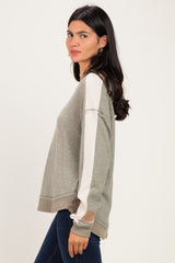 Sage Colorblock Waffle Knit Pullover Top