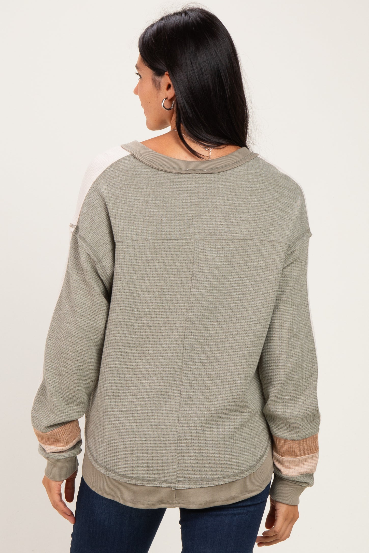 Sage Colorblock Waffle Knit Pullover Top