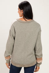 Sage Colorblock Waffle Knit Pullover Top
