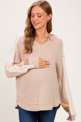 Taupe Colorblock Waffle Knit Maternity Pullover Top