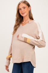 Taupe Colorblock Waffle Knit Maternity Pullover Top