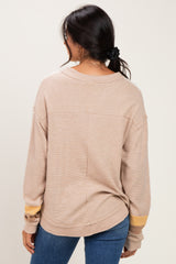 Taupe Colorblock Waffle Knit Pullover Top