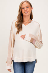Natural Colorblock Waffle Knit Maternity Pullover Top