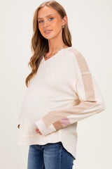 Natural Colorblock Waffle Knit Maternity Pullover Top