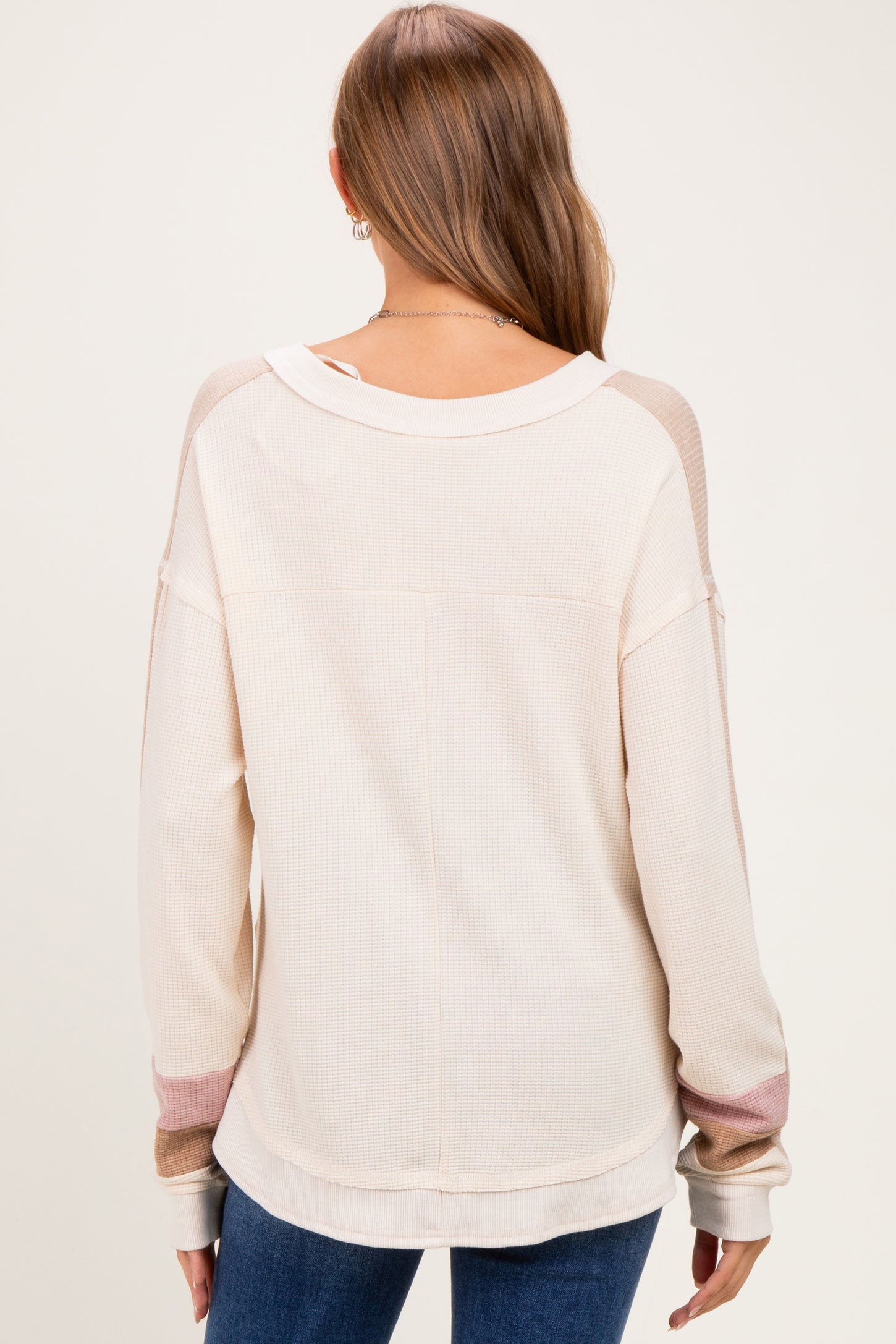 Natural Colorblock Waffle Knit Maternity Pullover Top