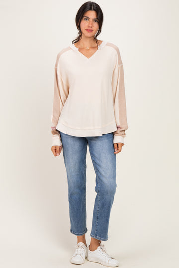 Natural Colorblock Waffle Knit Pullover Top