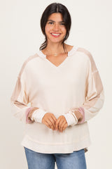 Natural Colorblock Waffle Knit Maternity Pullover Top