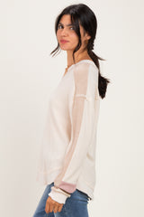 Natural Colorblock Waffle Knit Pullover Top