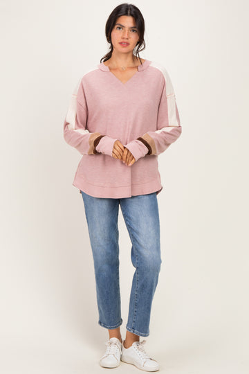 Blush Colorblock Waffle Knit Pullover Top