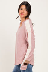 Blush Colorblock Waffle Knit Pullover Top