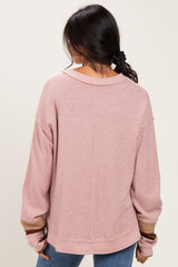 Blush Colorblock Waffle Knit Pullover Top