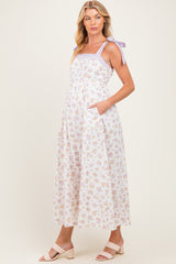 Lavender Floral Striped Shoulder Tie Maternity Maxi Dress