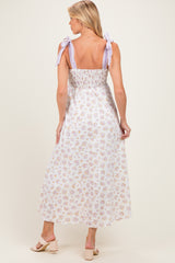Lavender Floral Striped Shoulder Tie Maternity Maxi Dress