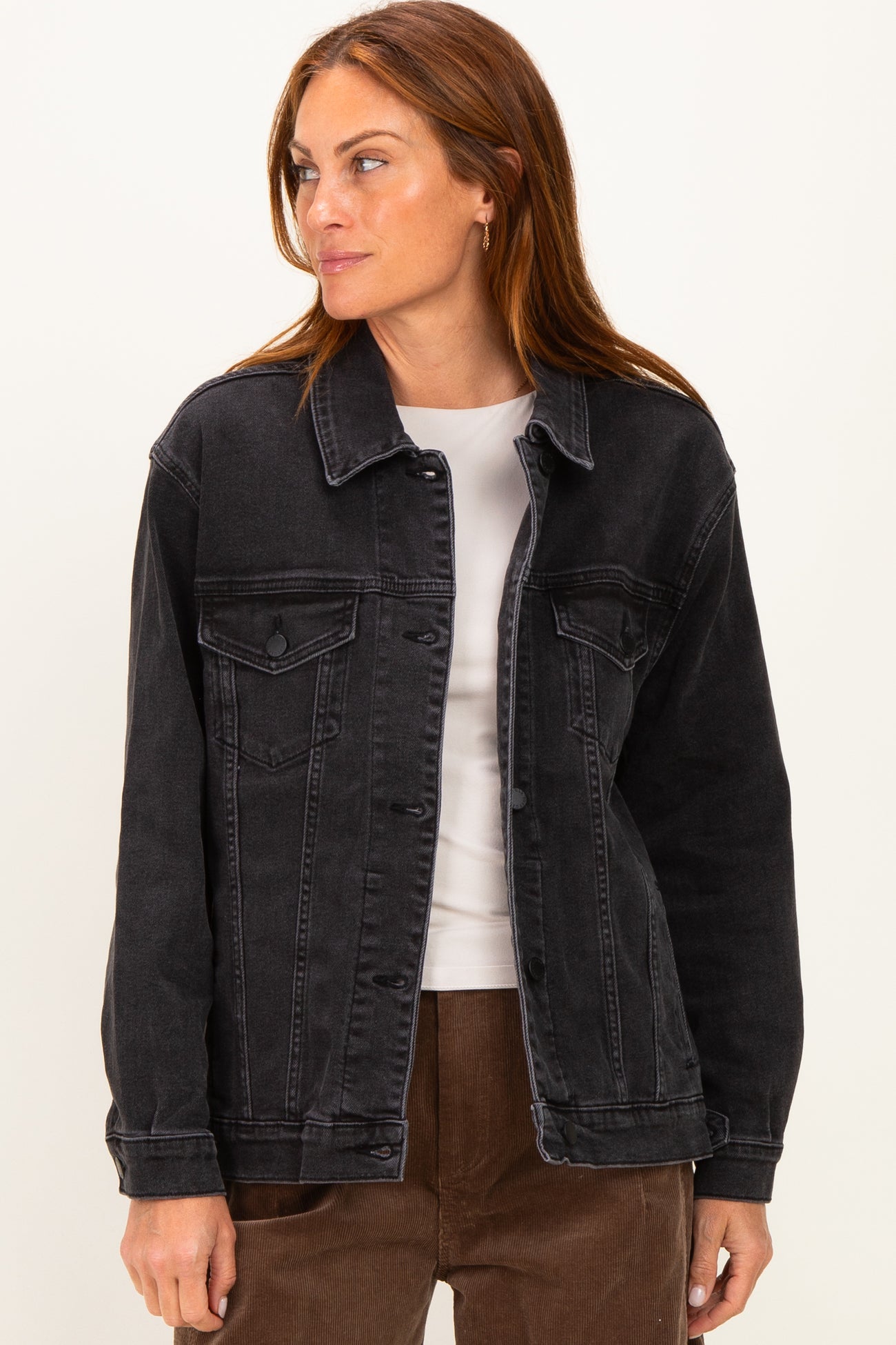 Black Faded Wash Oversized Maternity Denim Jacket