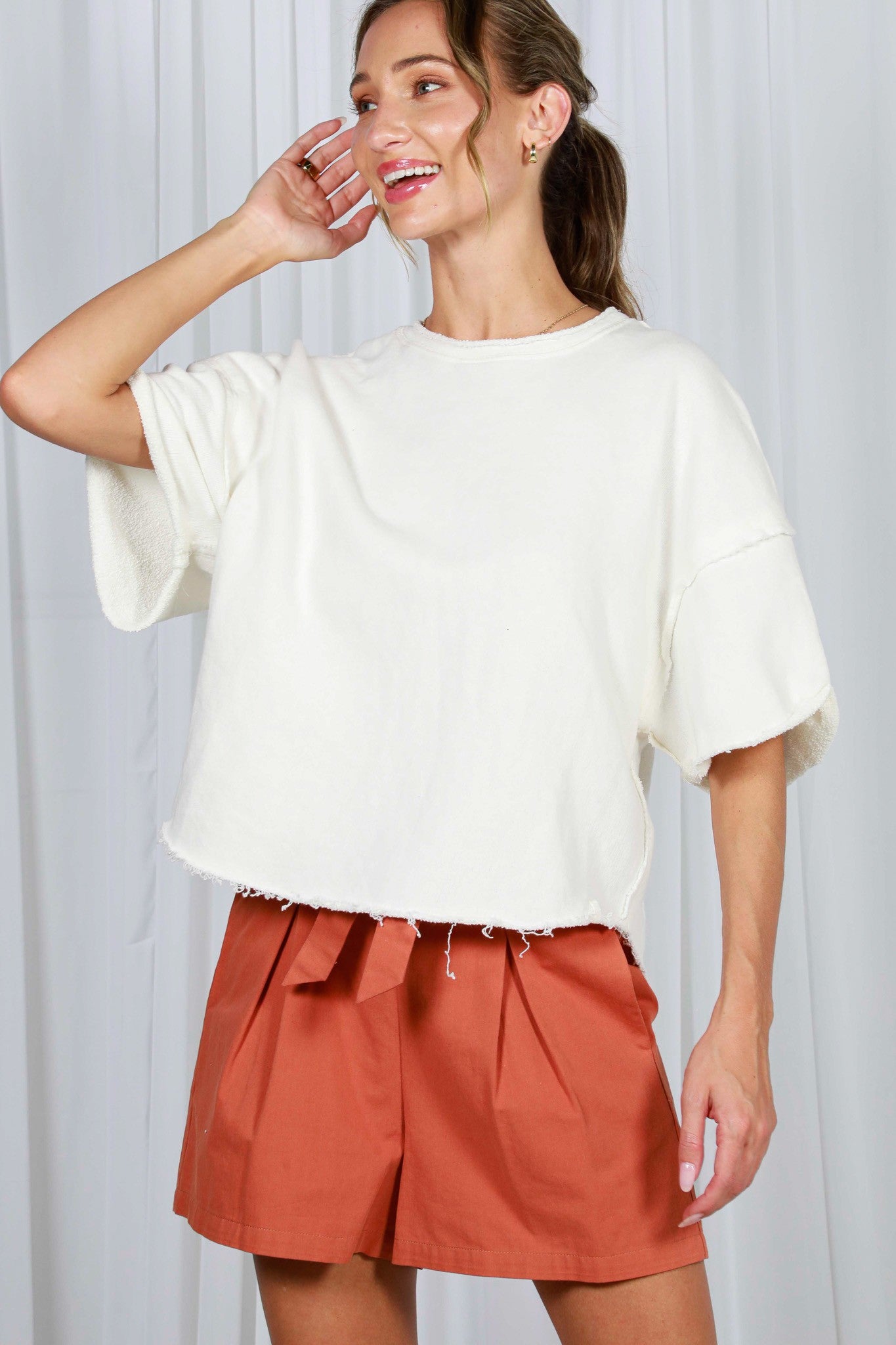 Cream Raw Cut Edge Boxy Tee