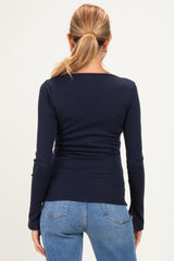 Navy Fitted Long Sleeve Maternity Wrap/ Nursing Top