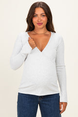 Heather Grey Fitted Long Sleeve Maternity Wrap/ Nursing Top