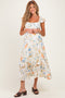 Beige Floral Ruffle Accent Maternity Midi Dress