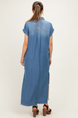 Medium Denim Chambray Maternity Maxi Shirt Dress