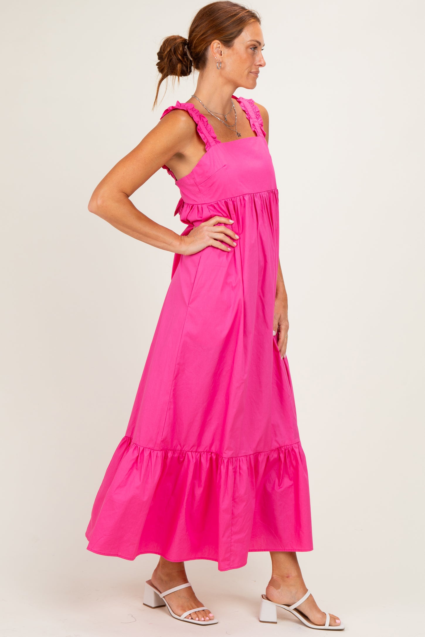 hot pink cut out midi dress Hot Pink Textured Cut Out Detail Strappy Midi Dress