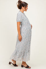 Sage Floral Chiffon Maternity Maxi Dress
