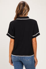 Black Embroidered Detail Collared Boxy Maternity Top