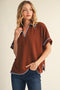 Brown Embroidered Detail Collared Boxy Top