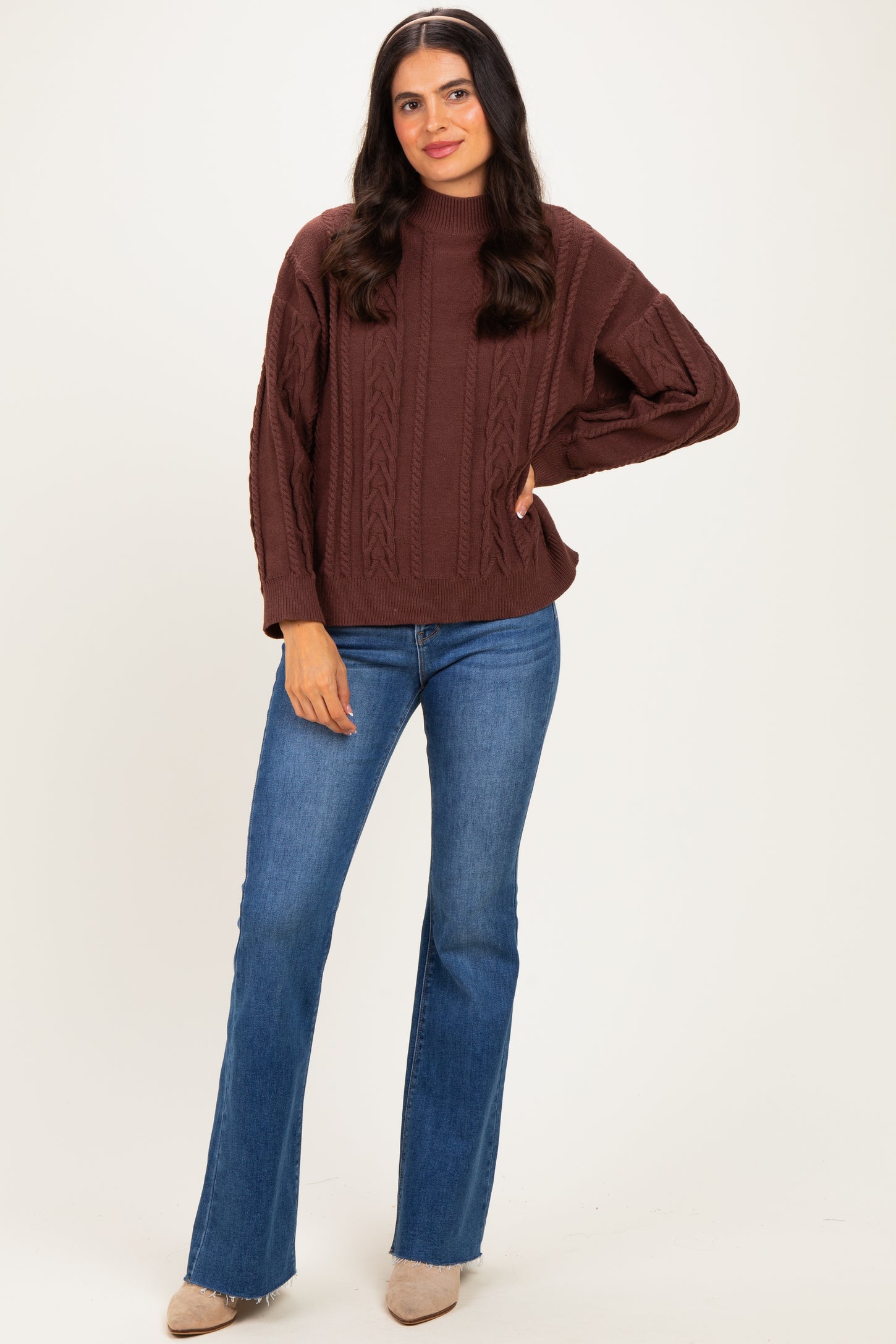 Brown Oversized Cable Knit Sweater
