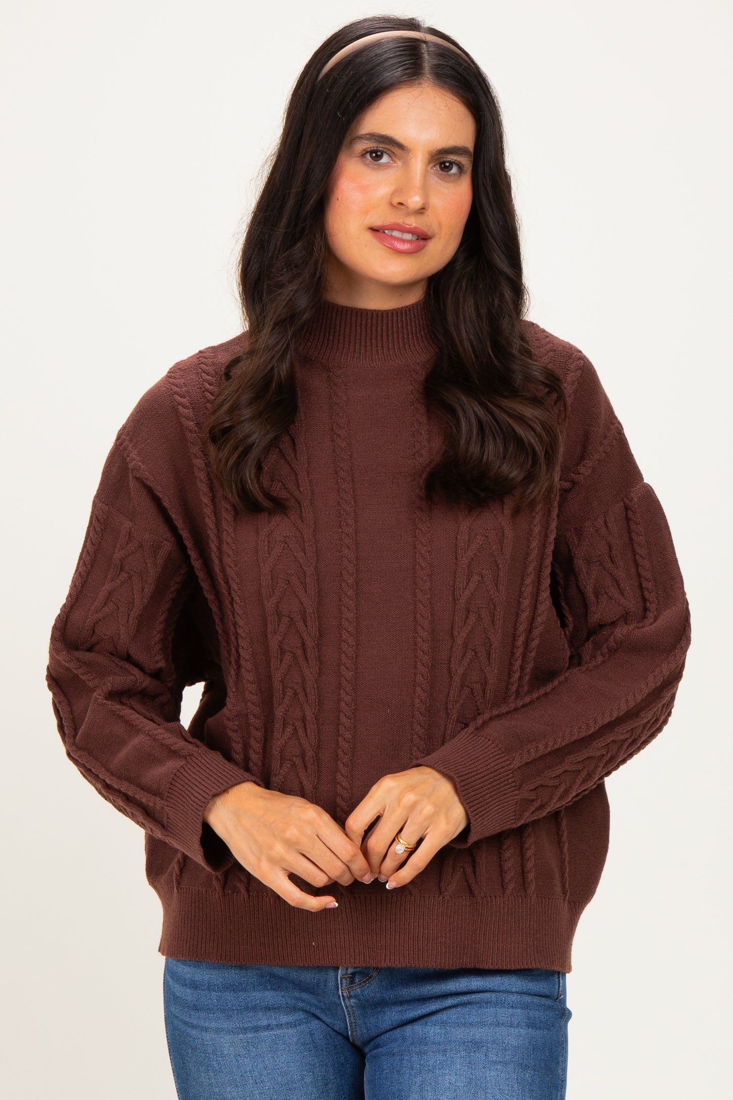 Brown Oversized Cable Knit Sweater