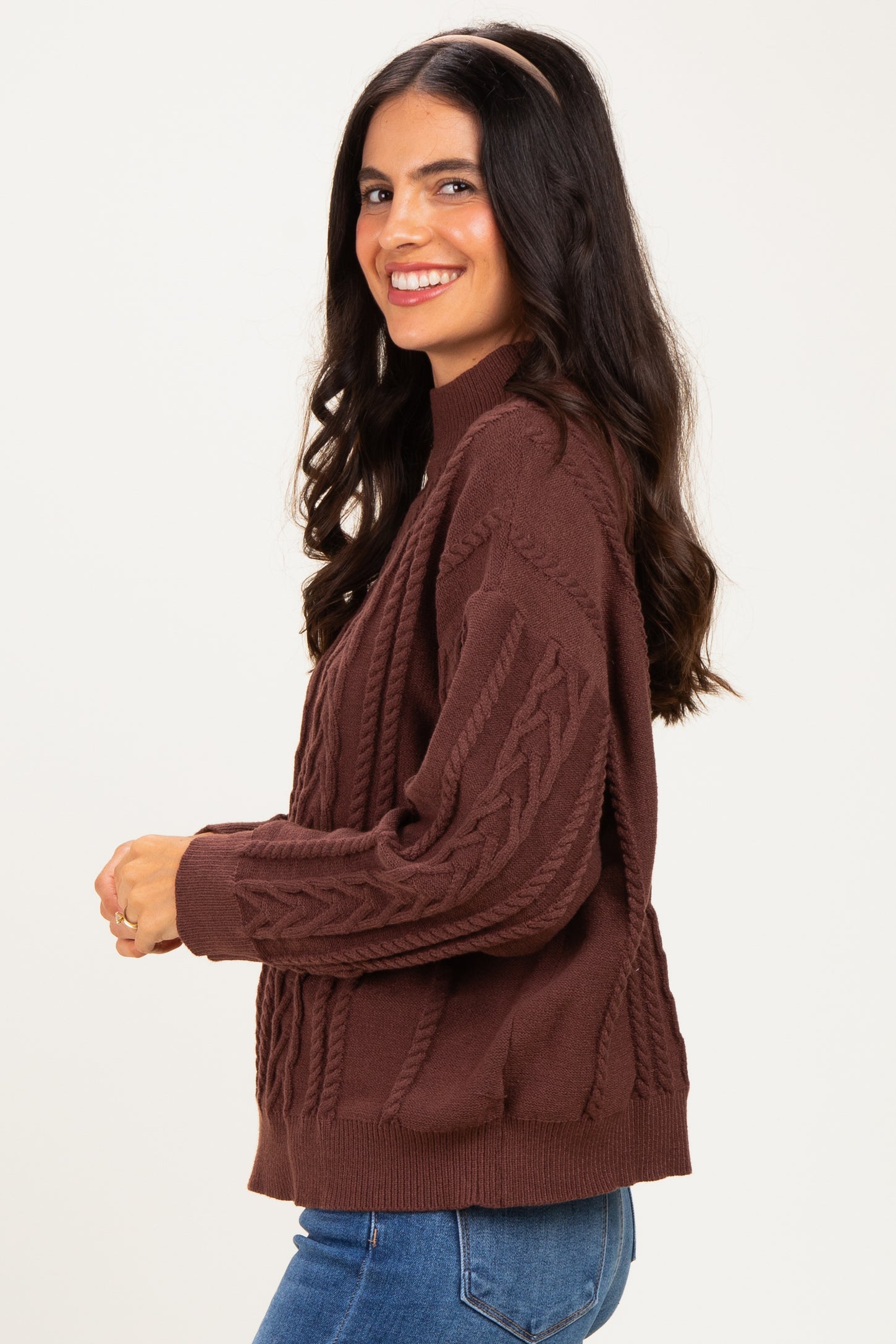 Brown Oversized Cable Knit Sweater