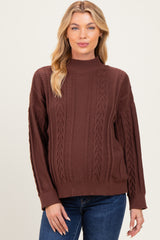 Brown Oversized Cable Knit Maternity Sweater