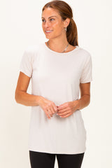 Beige Basic Short Sleeve Maternity Top