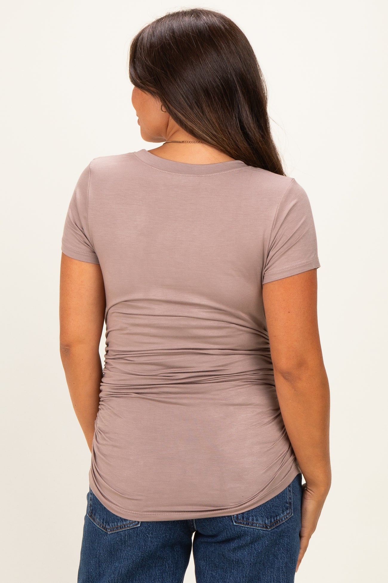 Mocha Basic Short Sleeve Maternity Fitted Top