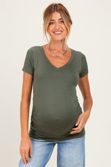 Sage V-Neck Ruched Side Maternity Top