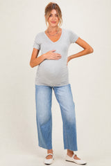 Heather Grey V-Neck Ruched Side Maternity Top