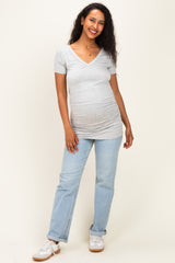 Heather Grey V-Neck Ruched Side Maternity Top