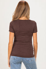 Brown V-Neck Ruched Side Maternity Top